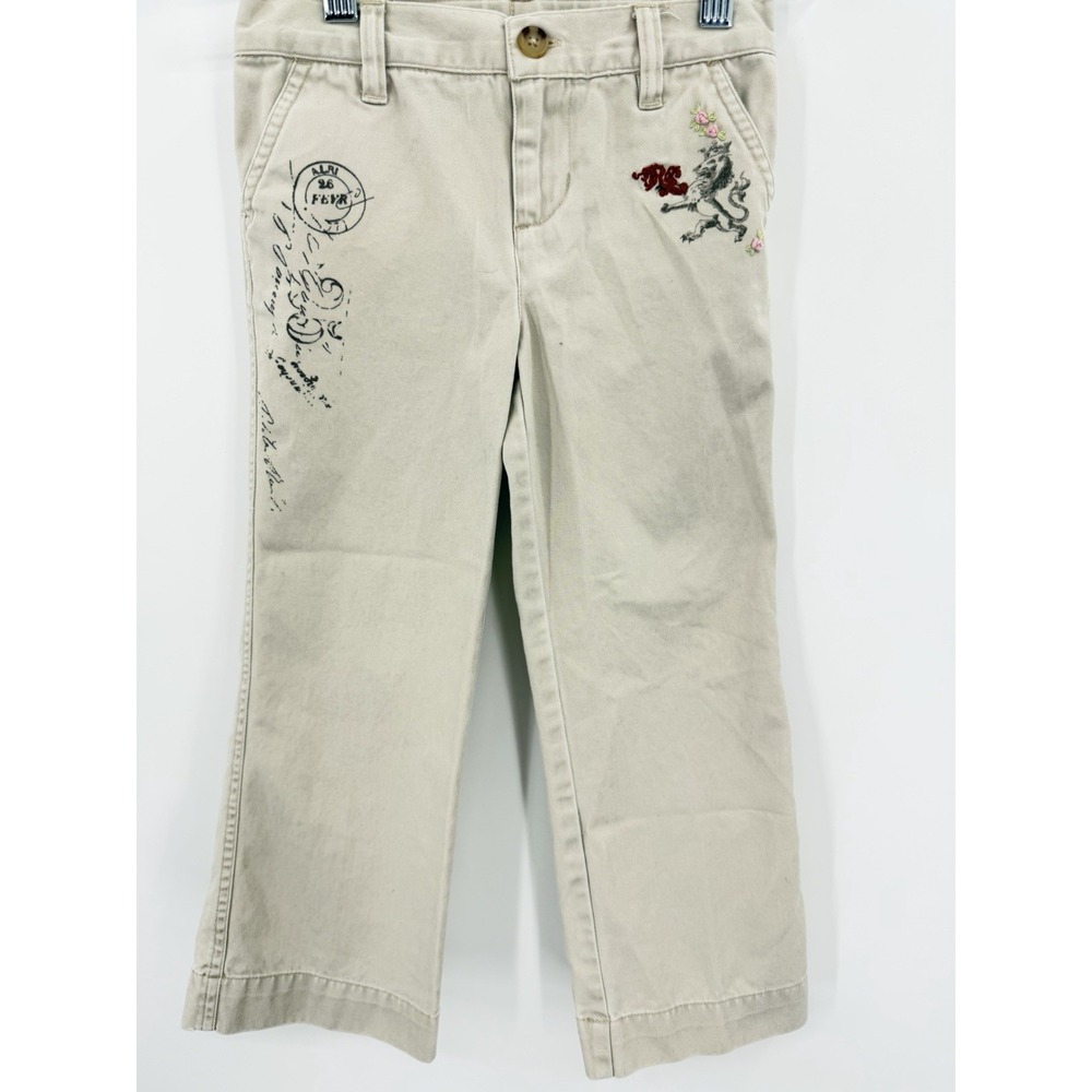 Ralph‎ Lauren Girls Sz 6 RARE Postage Print Embroidered Horse VTG Khaki Pants